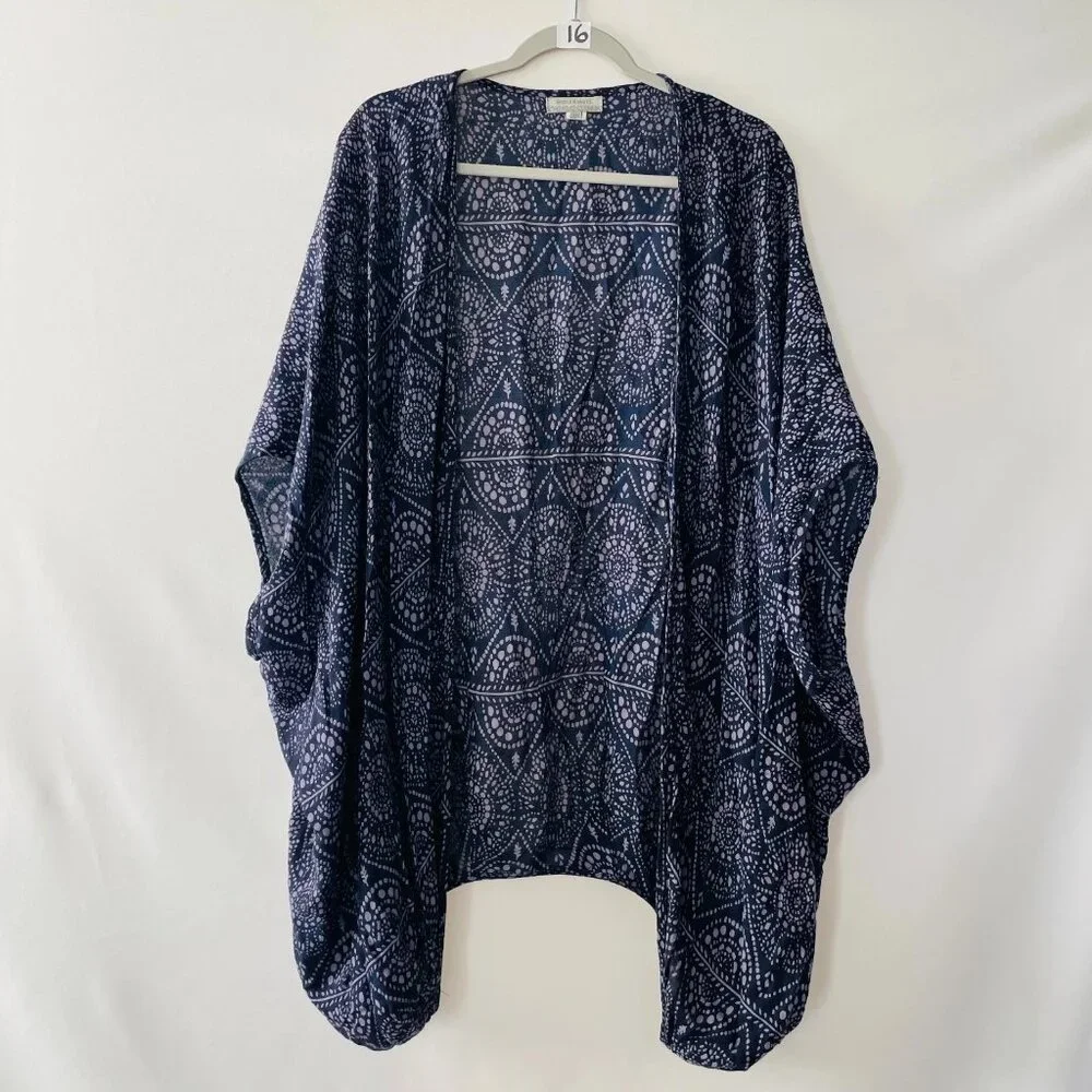 World Market Womens Blue Indian Block Print Oversized Kimono Cover Up One Size
